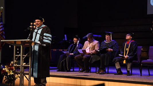 Dr. Saggio speaks during the commencement ceremony